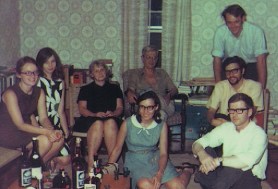 Relaxing at Gerschenkron?s home in Francestown, New Hampshire, around 1966. Clockwise from left: Edith Sylla, Joanne McCloskey, Erika Gerschenkron, Alex Gerschenkron, Don McCloskey, Knick Harley, Peter McClelland, and Ann Harley. 