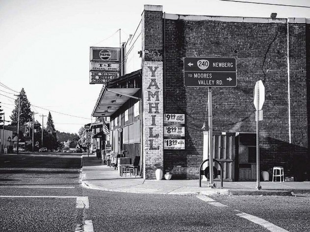 Photograph of downtown Yamhill, Oregon, with general store