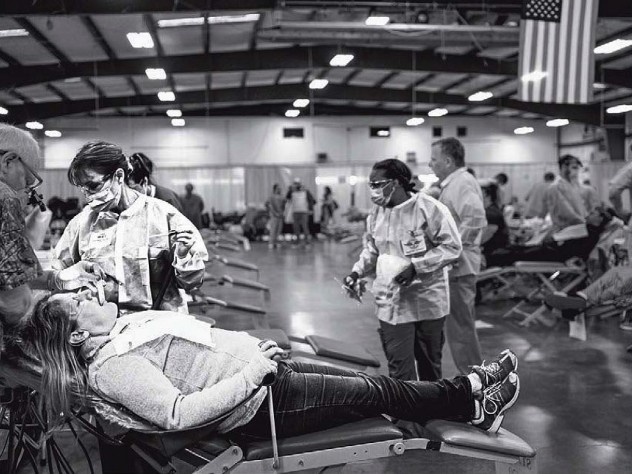 Photograph of queue for free dental care