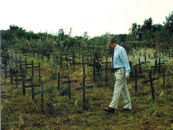 David Scheffer in 1997 at the Nyanza massacre memorial site in Rwanda