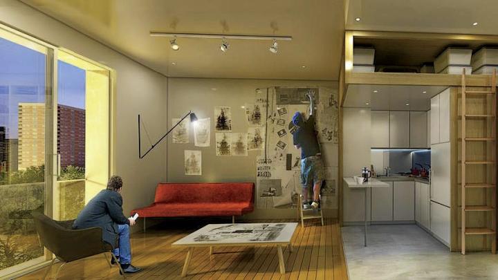 A typical unit, 250 square feet to 370 square feet in size, will have ceilings about 10 feet high, a living area, a bathroom with a full shower, 16 square feet of overhead storage, a Juliet balcony, and a kitchenette. 