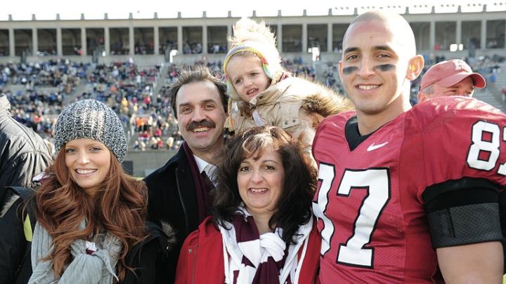 Saturday’s hero: Marco Iannuzzi and his family before The Game. Left to right, his wife, Jenn, his parents, Tony and Cathy, and his two-year-old daughter, Isla. 